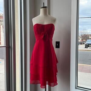 Y2k Strapless Cinched Waist Flower detail Ruffle Mini Dress Size 6/Small